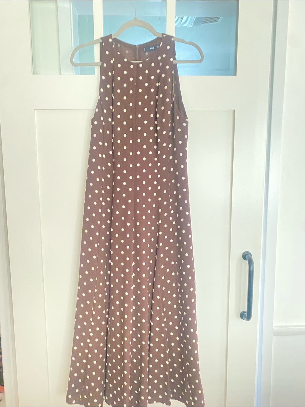 Mango Brown Polka Dot Sleeveless Midi Dress